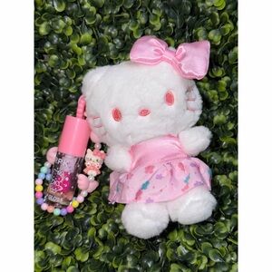 Hello Kitty Pink and White Plush Toy with lip gloss key chain